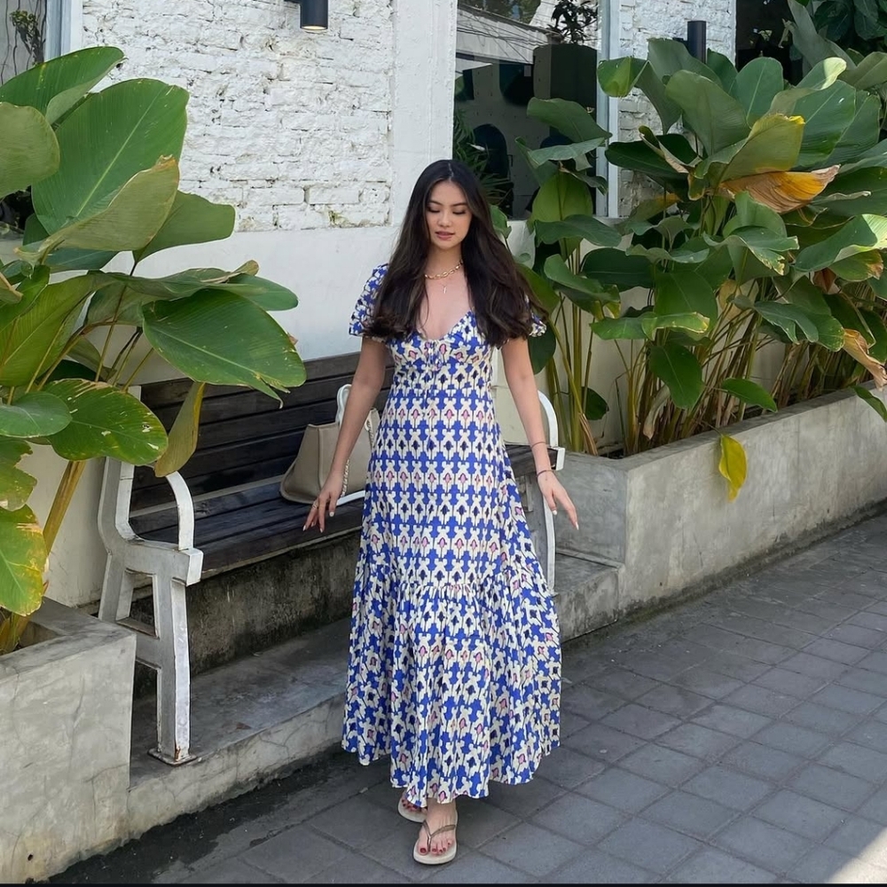 Zara Geometric Print Midi Ruffled Dress Size M
